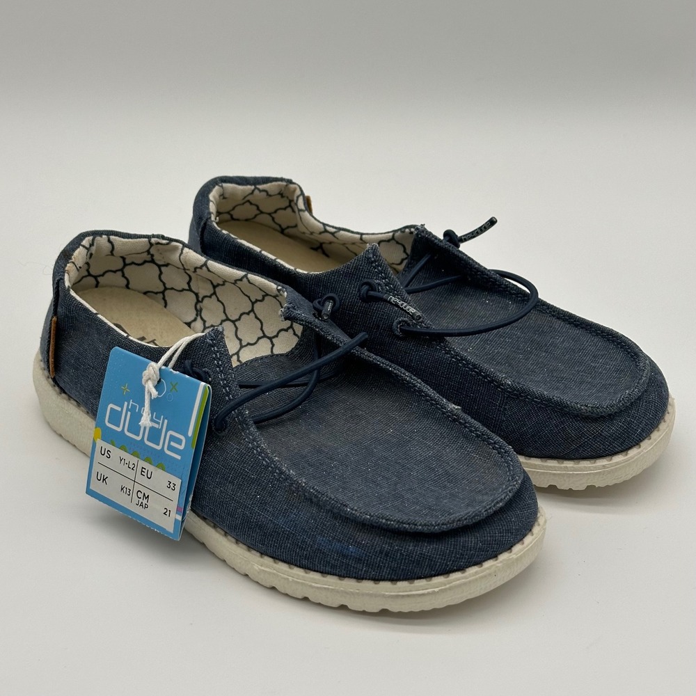 Hey Dude Youth Y1-L2 Wendy Sparkling Denim Blue Loafers Shimmer Coastal Casual